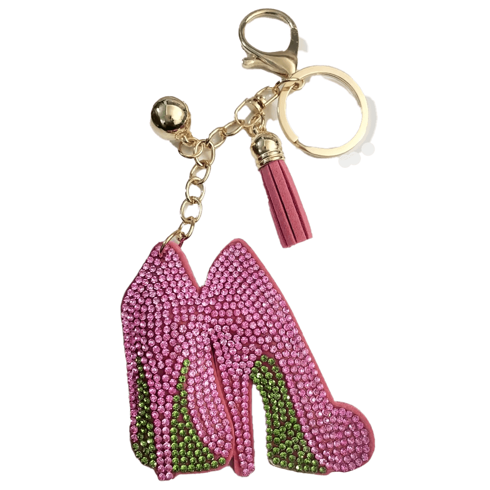 Pink and green high heel keychain, perfect sorority and fraternity paraphernalia and Greek gear for stylish flair.