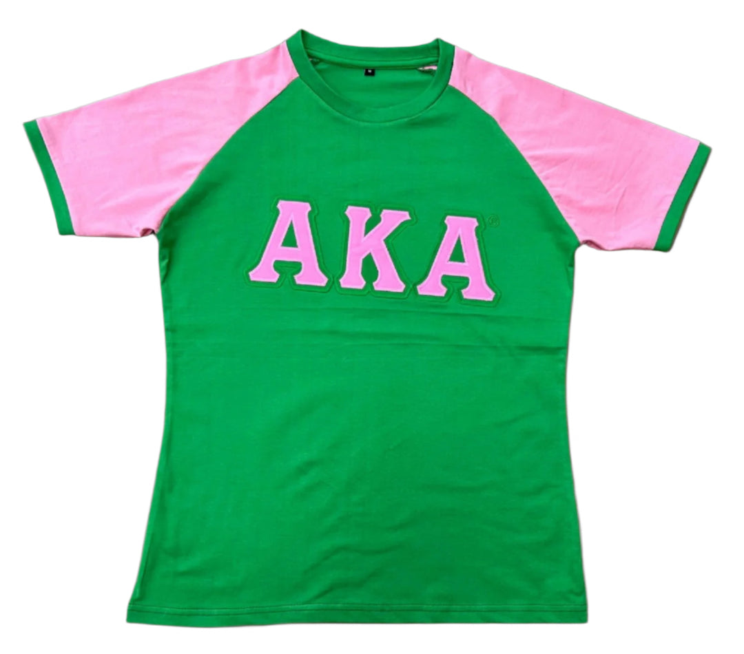 AKA Embroidered Shirt - Green with Pink Trim