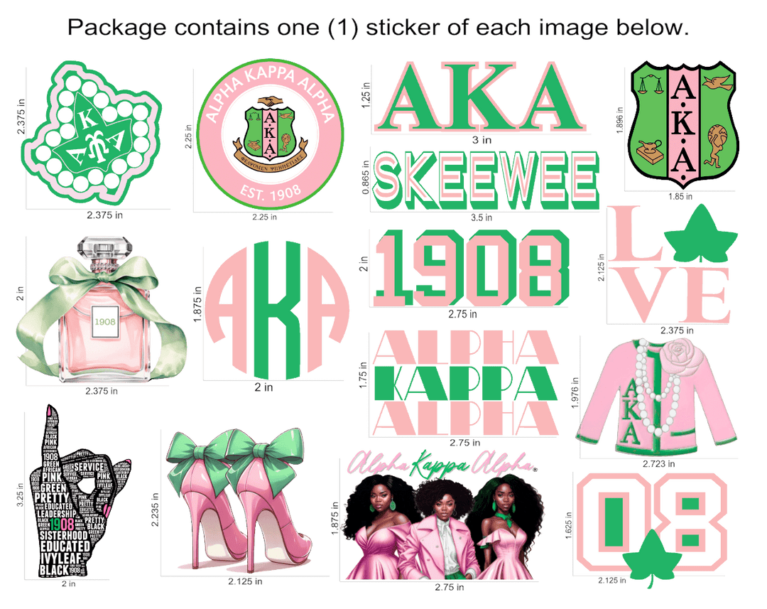 AKA Sorority stickers collection featuring Greek gear, paraphernalia, and vibrant designs celebrating sisterhood.