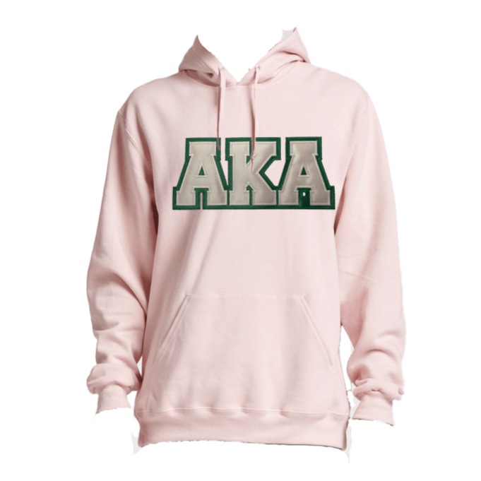 AKA Embroidered Satin Symbols Pink Hoodie A W Greek Shop