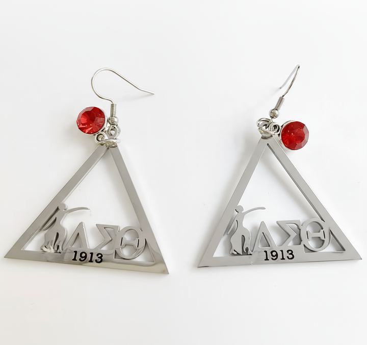 Delta Sigma Theta® Fortitude Triangle Earrings with Red Crystal Accent