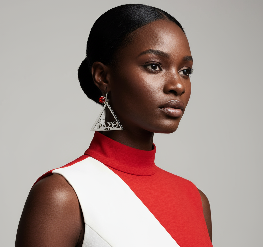 Delta Sigma Theta® Fortitude Triangle Earrings with Red Crystal Accent