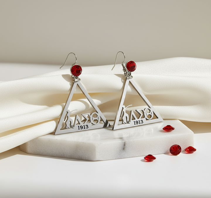Delta Sigma Theta® Fortitude Triangle Earrings with Red Crystal Accent