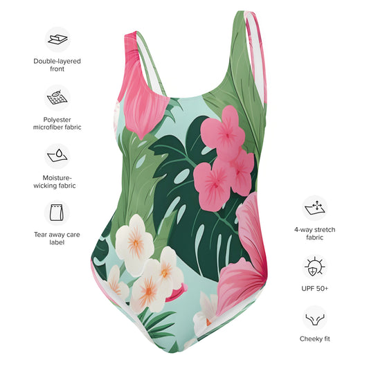Pink & Green Floral One Piece Swimsuit