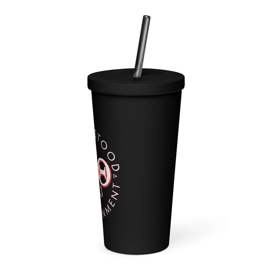 Delta Sigma Theta insulated tumbler with reusable straw in black, featuring "The Assignment" design for sorority pride.