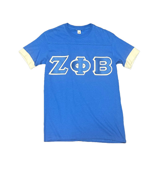 Zeta T-Shirt - Letter, V-Neck, Blue