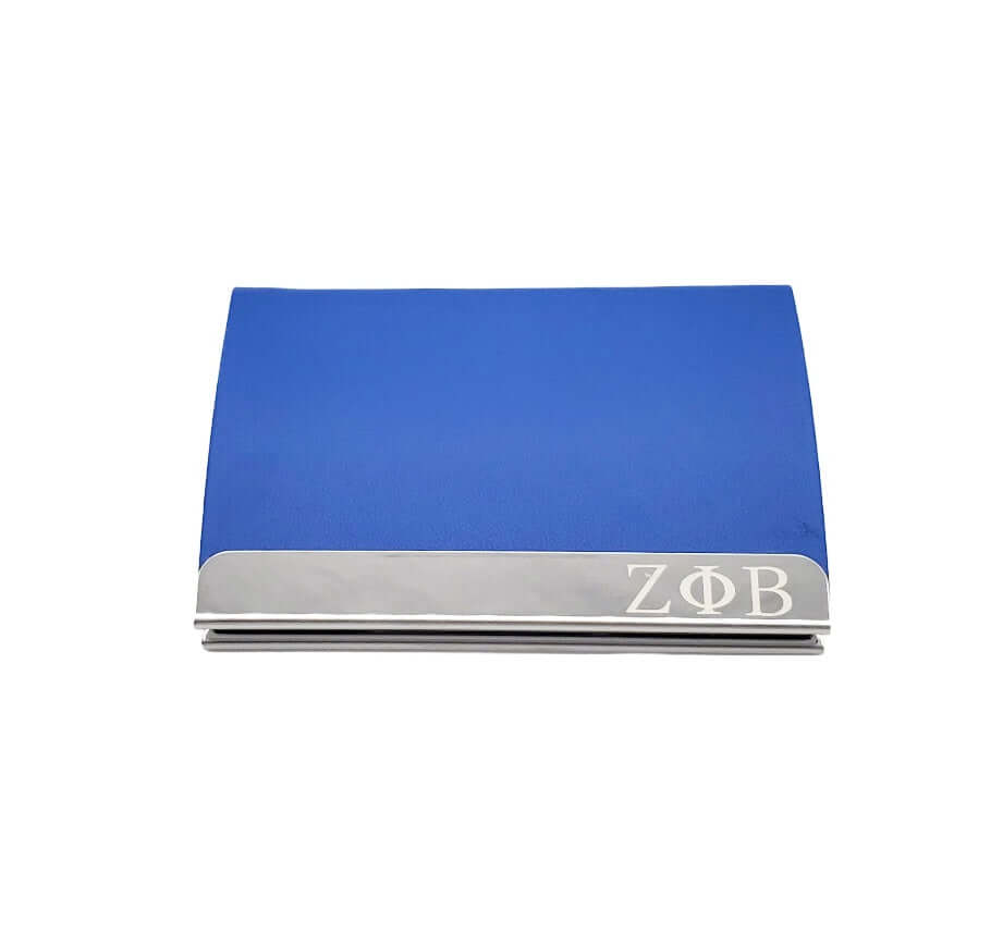 Blue Zeta Business Card Holder for sorority and fraternity paraphernalia, perfect Greek gear accessory.