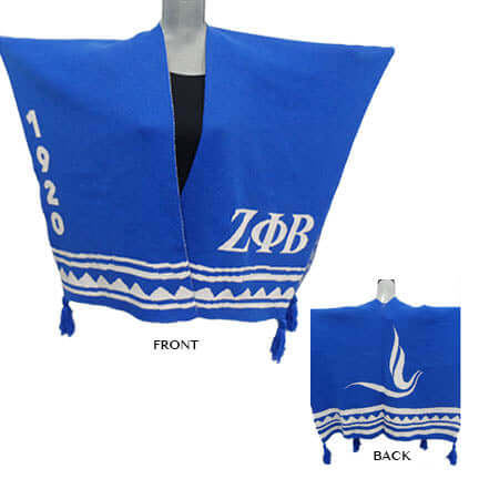 Zeta Shawl for Sorority and Fraternity, featuring a blue cashmere blend with embroidered design, perfect Greek gear and paraphernalia.
