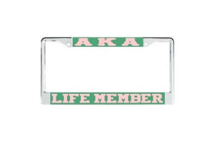 AKA Car Tag Frame for Life Members of Alpha Kappa Alpha Sorority, showcasing dedication and pride in Greek gear.