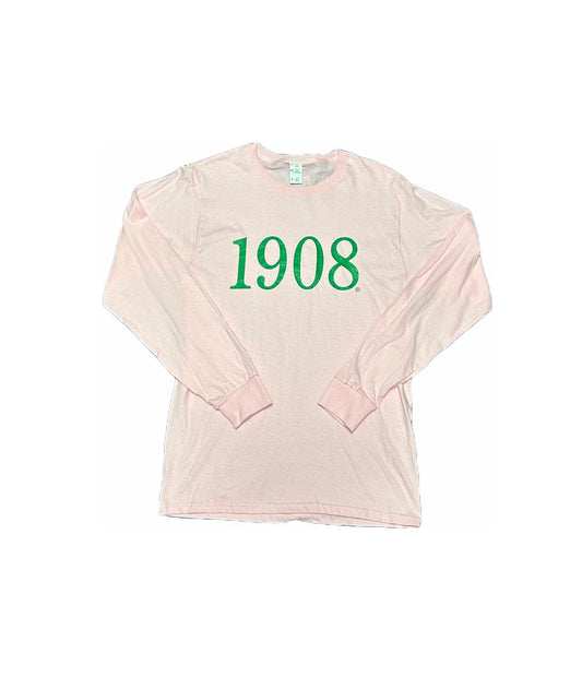 Alpha Kappa Alpha T-Shirt - Long Sleeve, 1908 Screen Printed on Pink Shirt