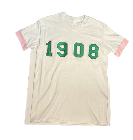 Alpha Kappa Alpha T-Shirt - Classic 1908 Embroidered White/Pink