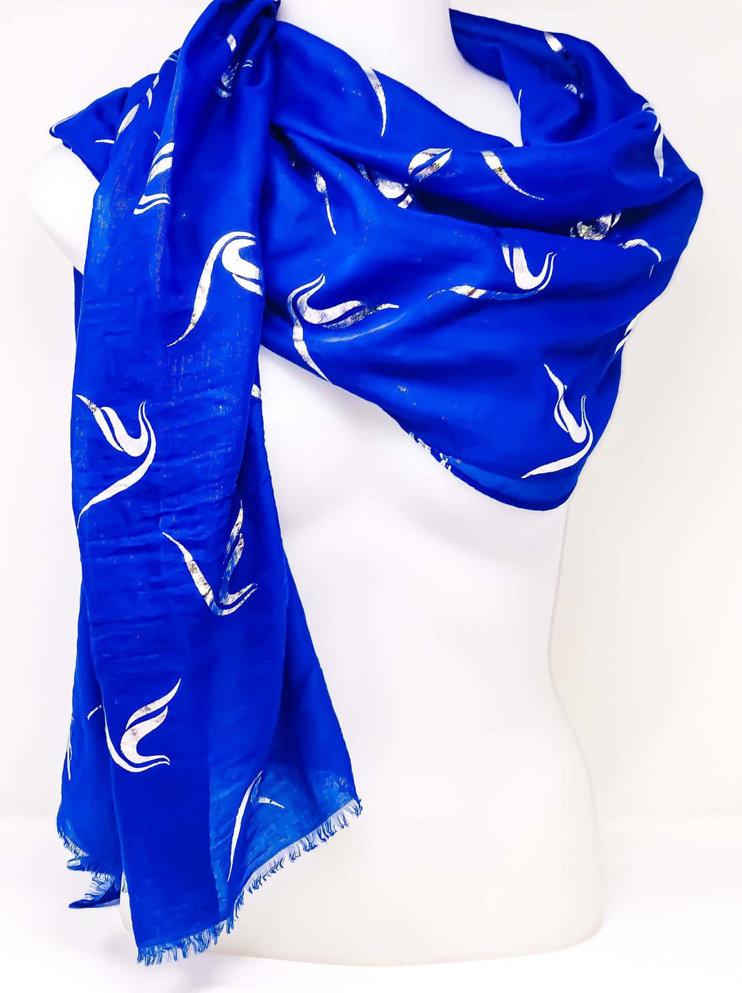 Stylish blue scarf with silver foil design, perfect Greek gear for sorority and fraternity paraphernalia.