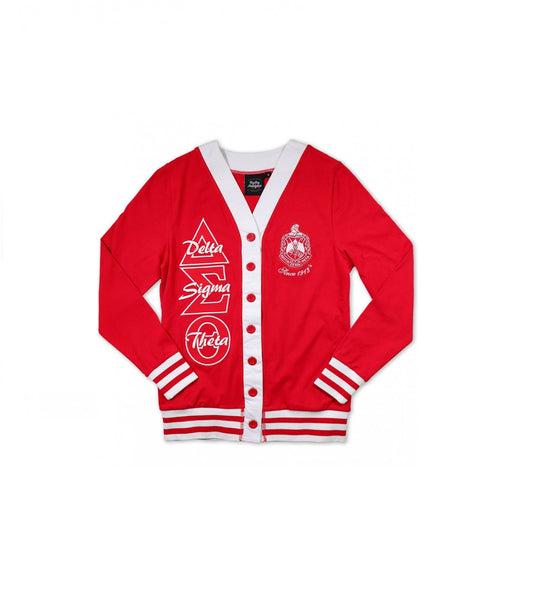 Delta Cardigan - Red with White Trim