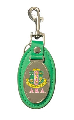 Alpha Kappa Alpha Keychain - Shield with Leather