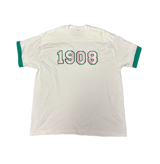 Alpha Kappa Alpha T-Shirt - Classic 1908 Embroidered White Shirt Green Trim