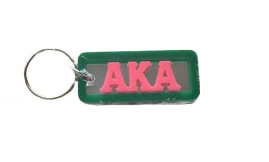 Alpha Kappa Alpha Keychain - Symbol in Pink in Green Rectangle