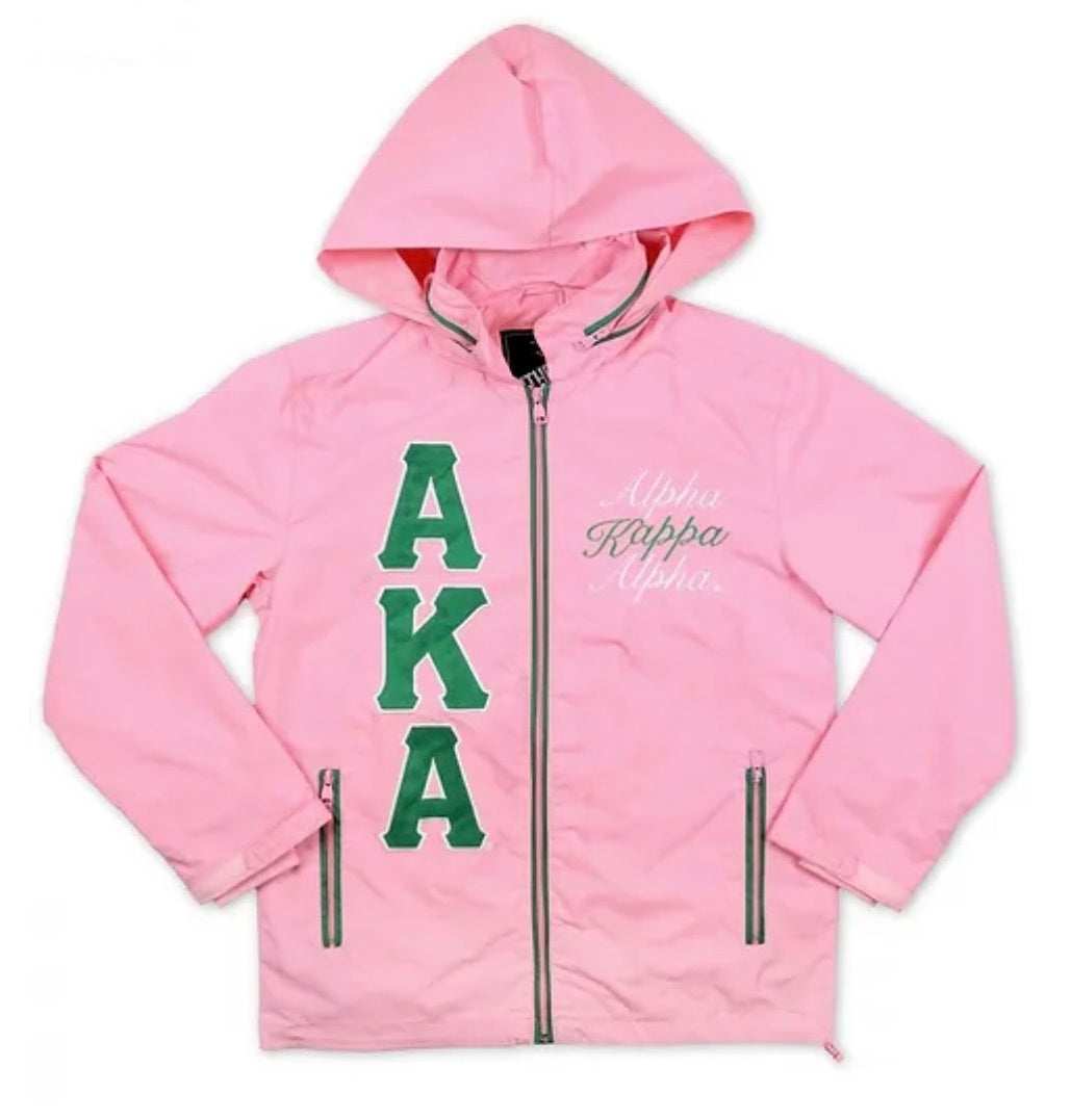 Alpha Kappa Alpha Windbreaker, Embroidered Alpha Kappa Alpha, Crest, Pink