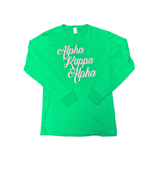 Alpha Kappa Alpha T-Shirt - Long Sleeve, Alpha Kappa Alpha Screen Printed on Green Shirt