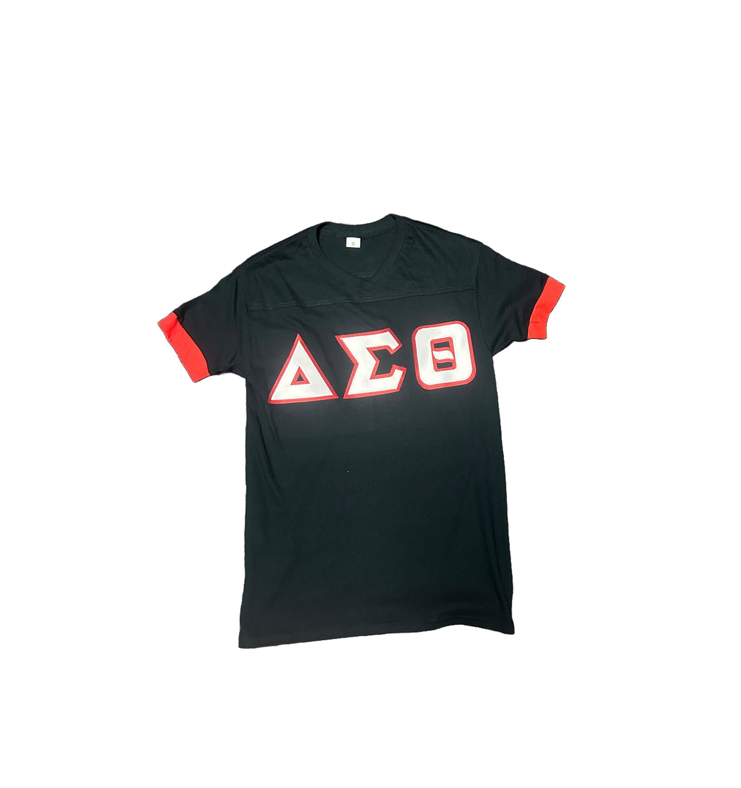 Delta T-Shirt - Classic Greek Letter Embroidered Black Shirt Red Trim