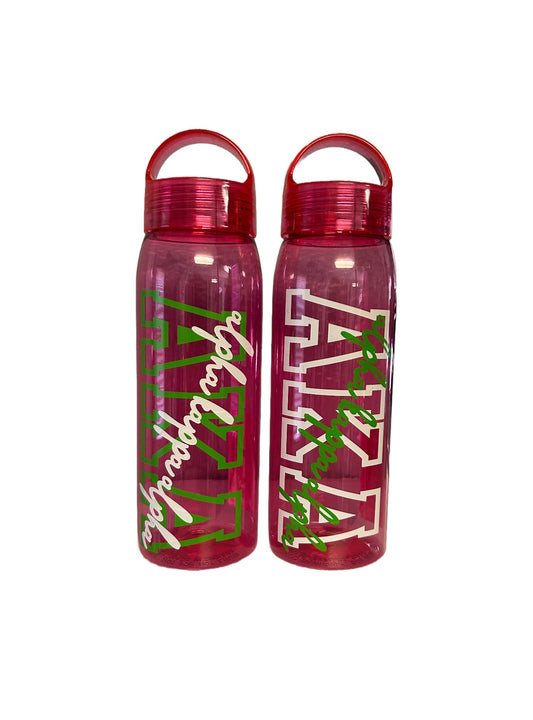 Alpha Kappa Alpha Water Bottle - Plastic Pink Bottle with Symbols**