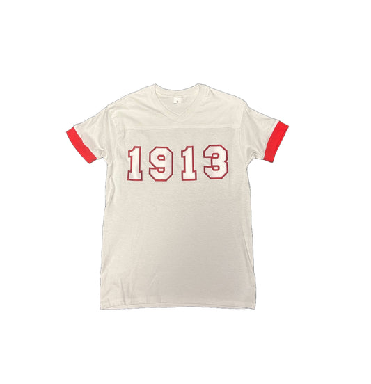 Delta T-Shirt - Classic 1913 Embroidered White T-Shirt with Red Trim