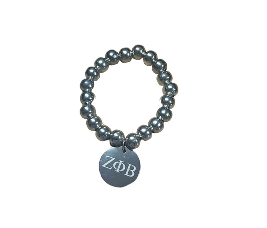 Zeta Jewelry - Silver Beaded Bracelet with ZPhiB Charm