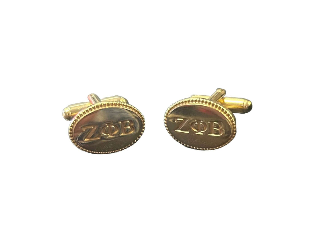 Gold tone Zeta cuff links, .75 inches wide, perfect for fraternity and sorority paraphernalia and Greek gear.