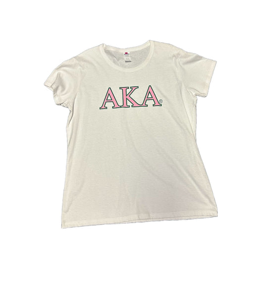 Alpha Kappa Alpha T-Shirt - Greek Letter Screen Printed White Shirt, Pink Letters with Green Outline