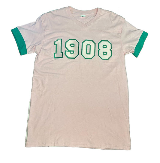 Alpha Kappa Alpha T-Shirt - Classic 1908 Embroidered Pink/Green