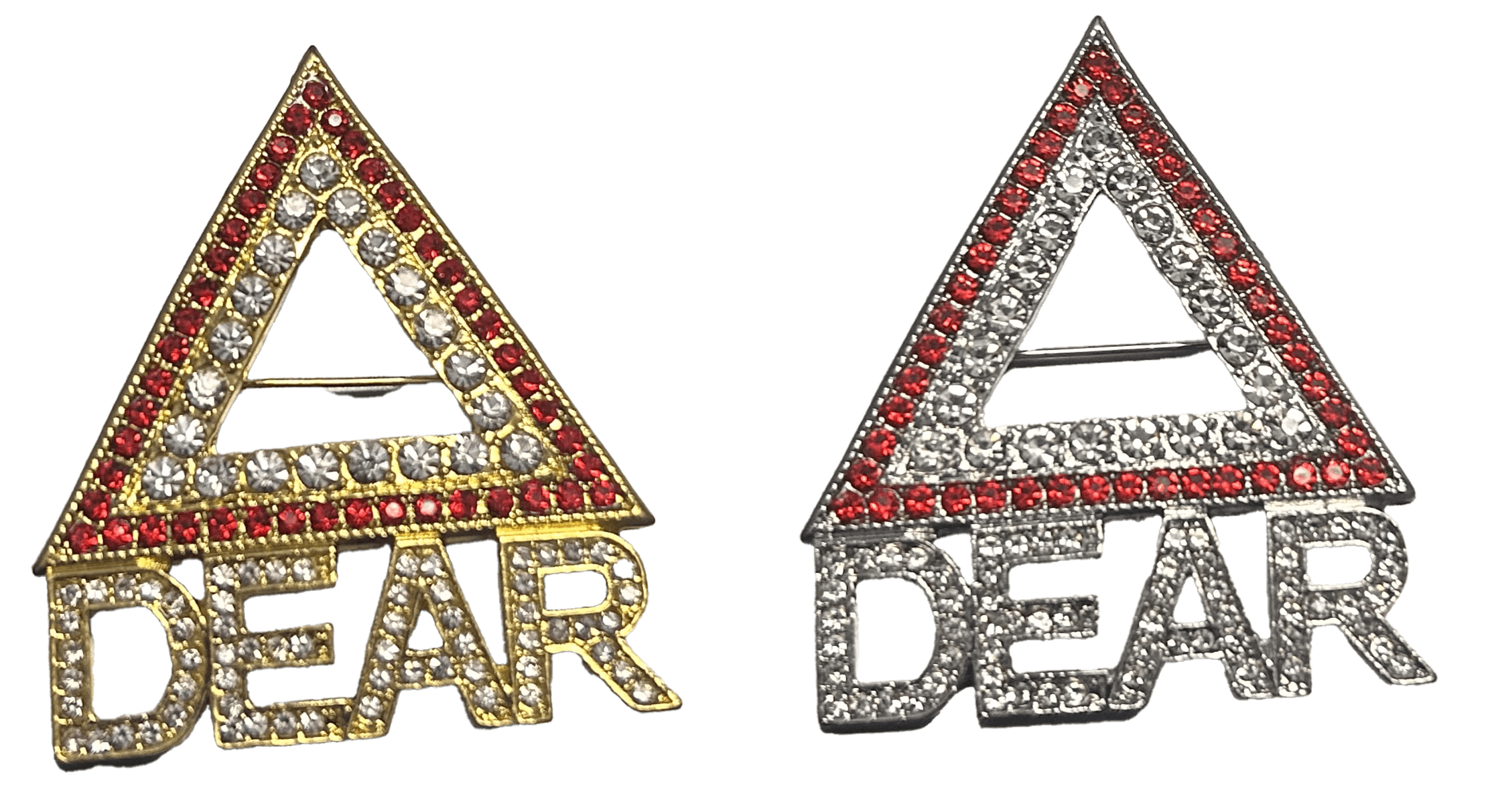 Red Sorority Triangle Brooch Pin - Greek Letter DST Jewelry With Rhinestones, Metal Alloy, 5x4cm