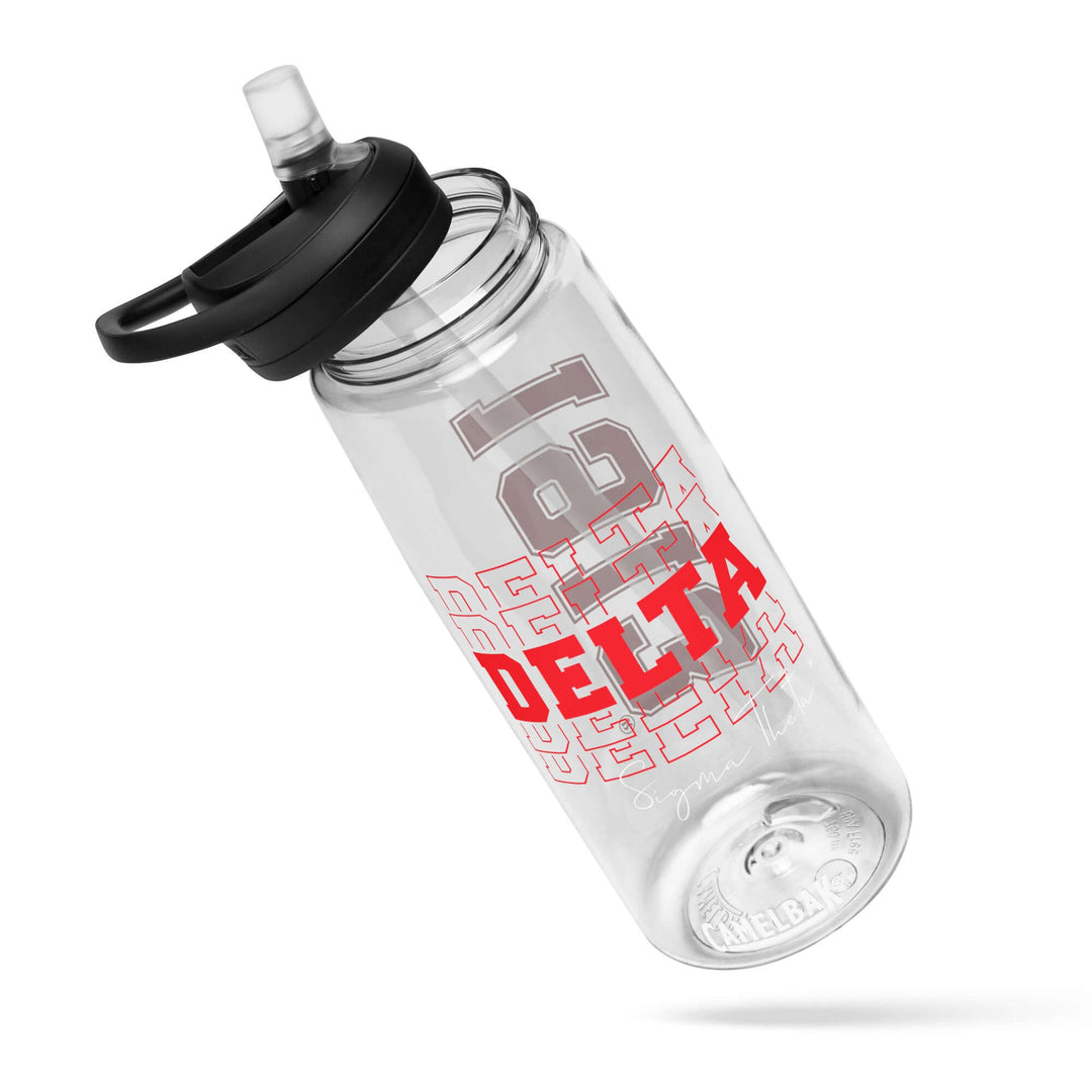 Delta Sigma Theta sports water bottle, 25 oz, BPA-free, perfect for sorority and fraternity greek gear hydration.