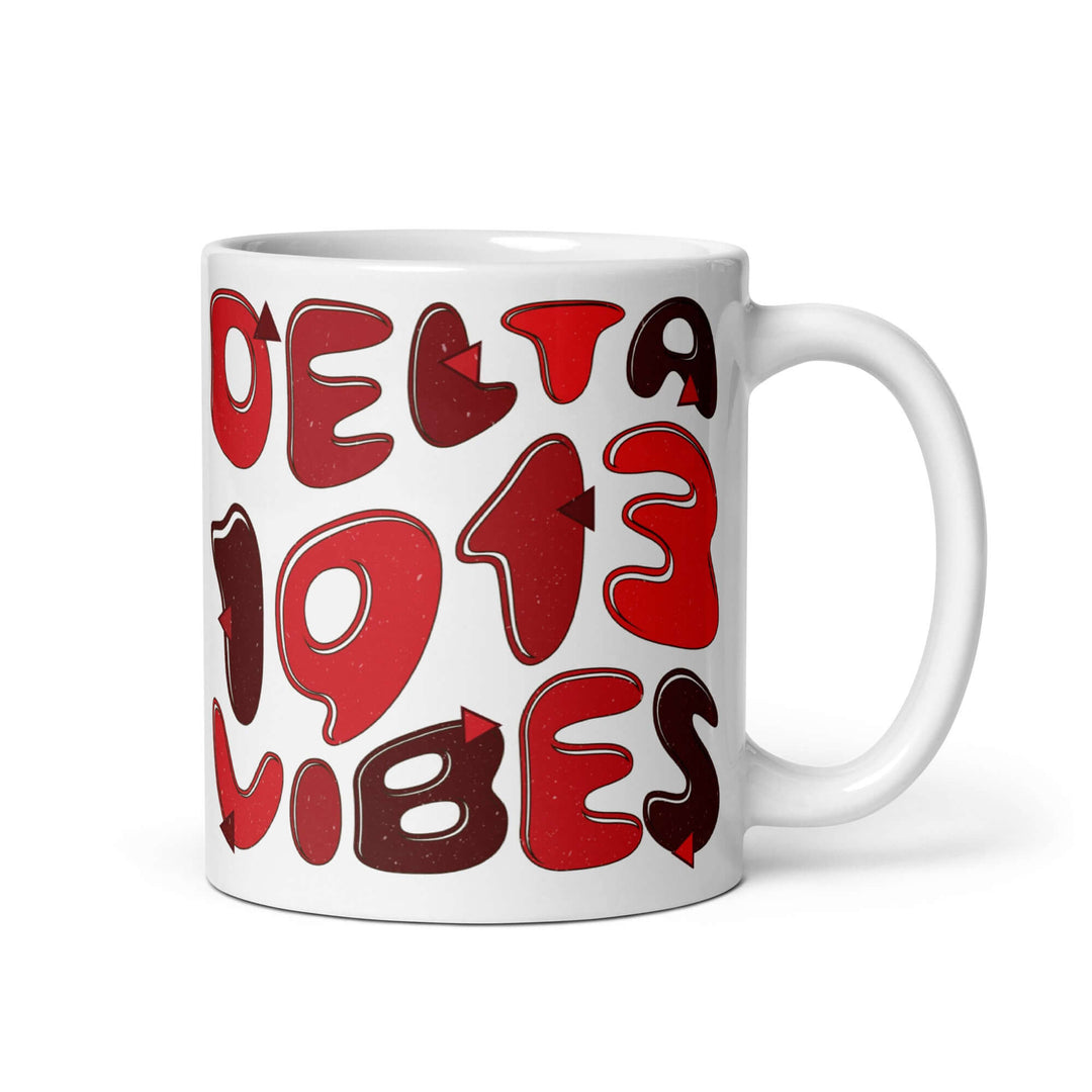 Delta Vibes sorority mug with bold, colorful lettering; perfect Greek gear for coffee or tea lovers.