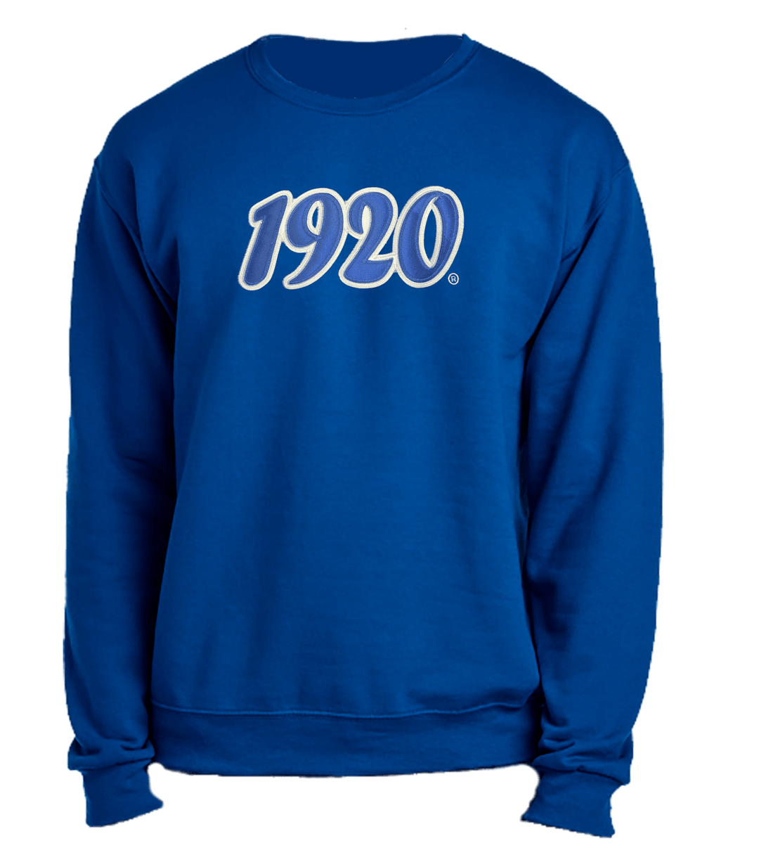 Blue unisex sweatshirt featuring '1920' design, perfect for sorority and fraternity paraphernalia and Greek gear.