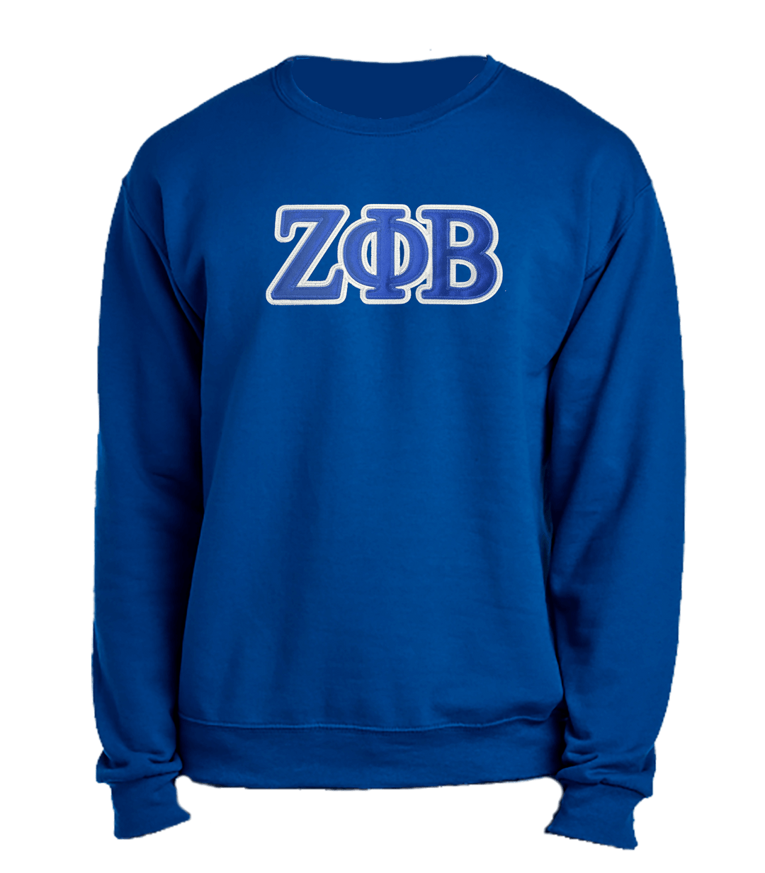 Zeta embroidered satin symbols sweatshirt in blue, perfect for sorority and fraternity Greek gear enthusiasts.