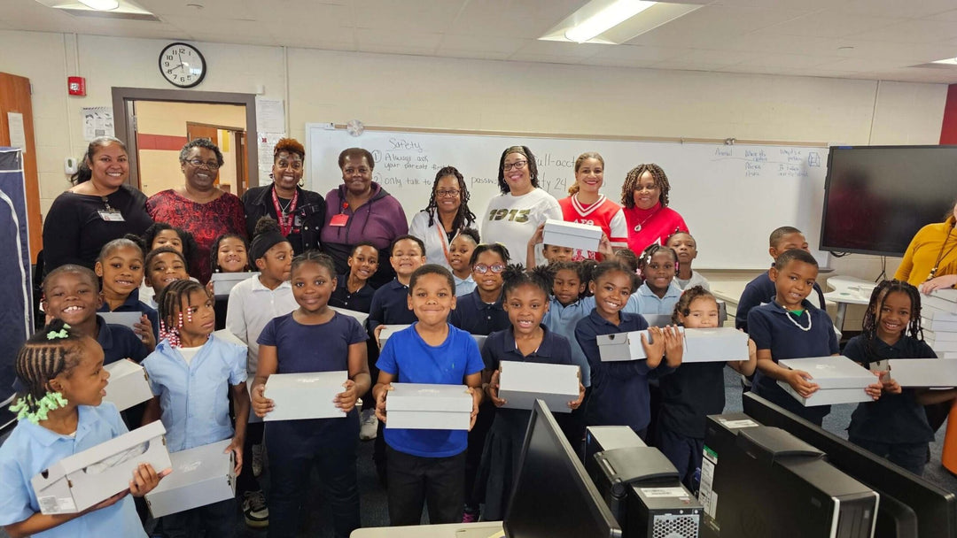 Sorority Donates Hundreds of Pairs of Gym Shoes to First-Grade Students - A&W Greek Shop