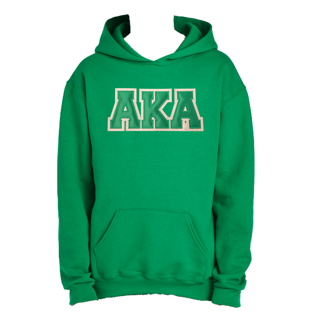 AKA Embroidered Satin Symbols Green Hooded Sweatshirt