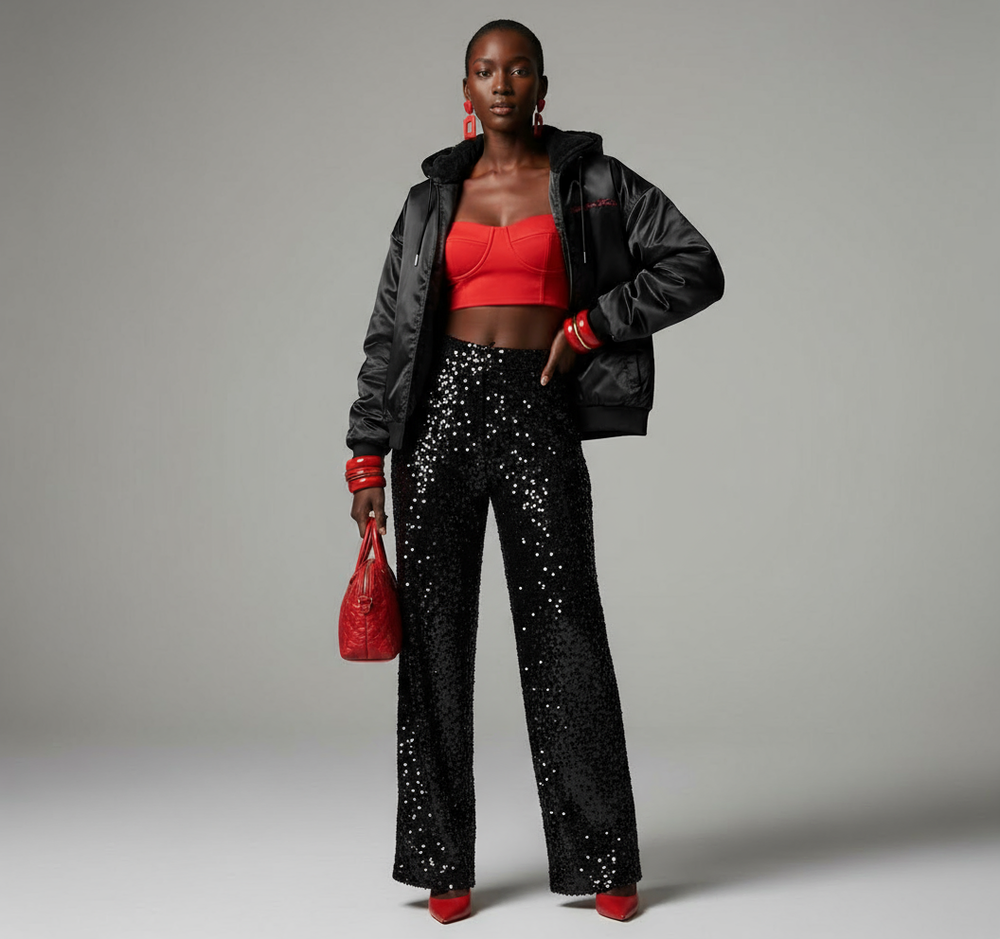 Black satin reversible jacket with Delta Sigma Theta crest and fur lining