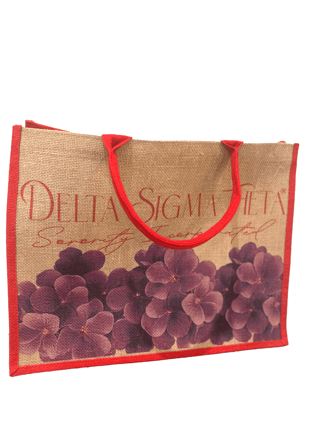 Delta Sigma Theta tote bag featuring vibrant flowers, perfect for sorority essentials and Greek gear.