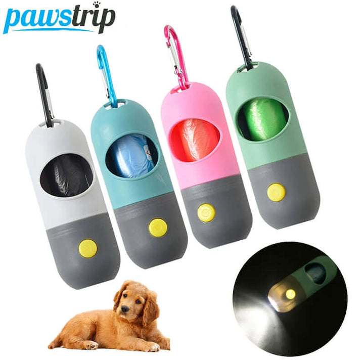 Colorful LED light pet waste bag dispensers with a dog and illuminated feature for nighttime walks, ideal for sorority and fraternity gear.