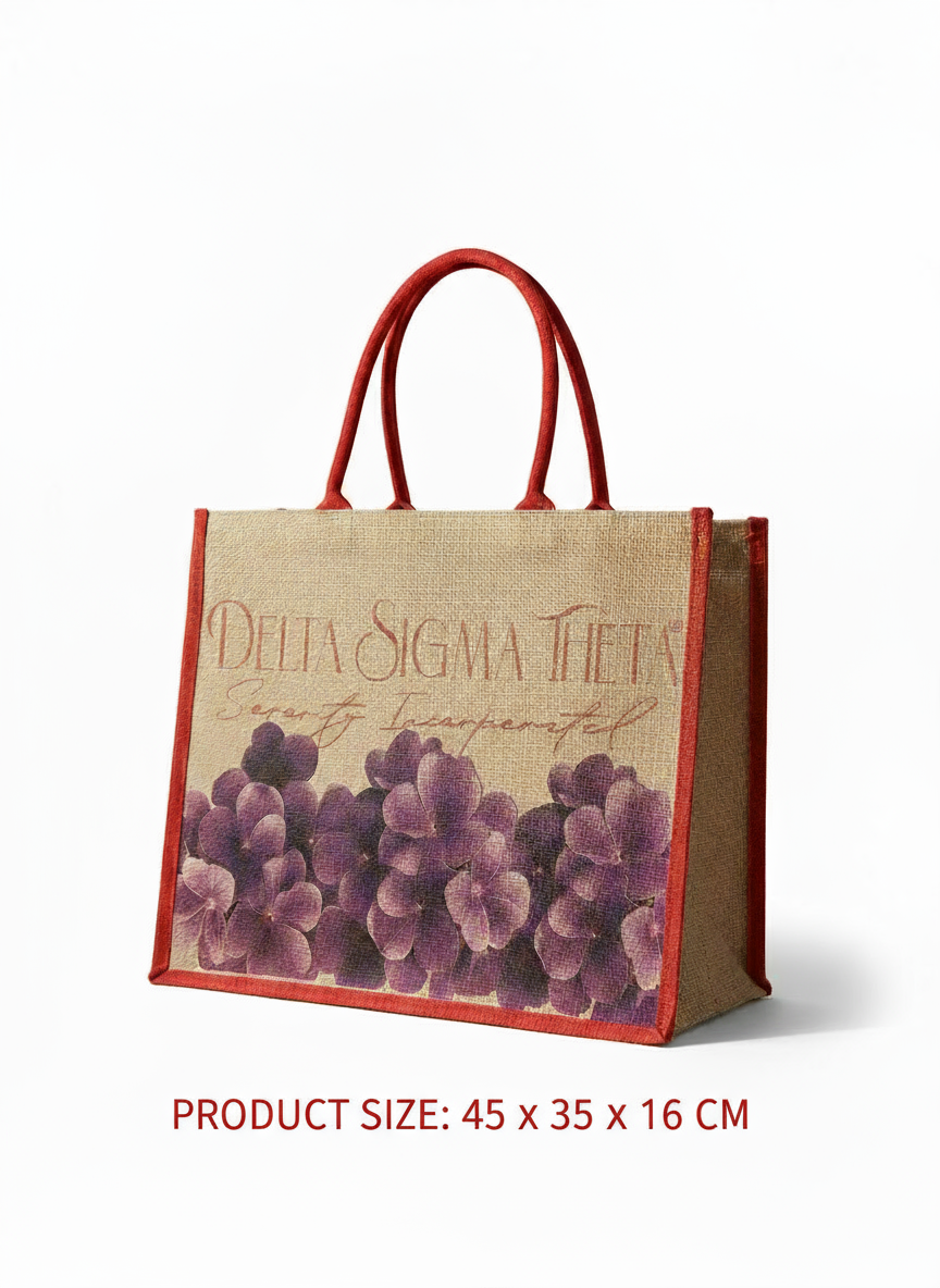 Delta Sigma Theta® Floral Jute Tote Bag