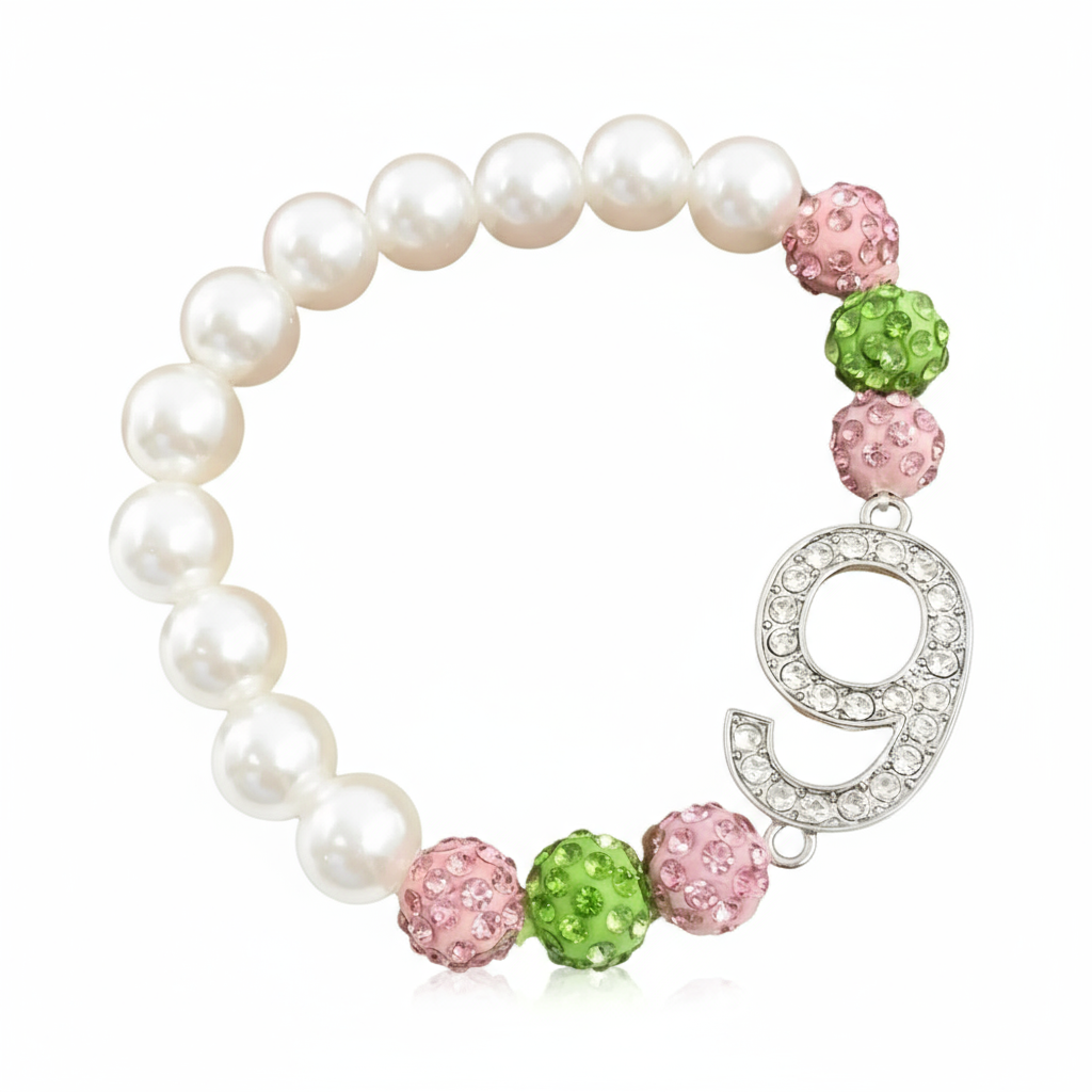 Alpha Kappa Alpha® Pearls & Sparkle Line Number Bracelet