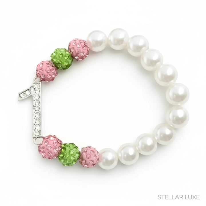 Alpha Kappa Alpha® Pearls & Sparkle Line Number Bracelet