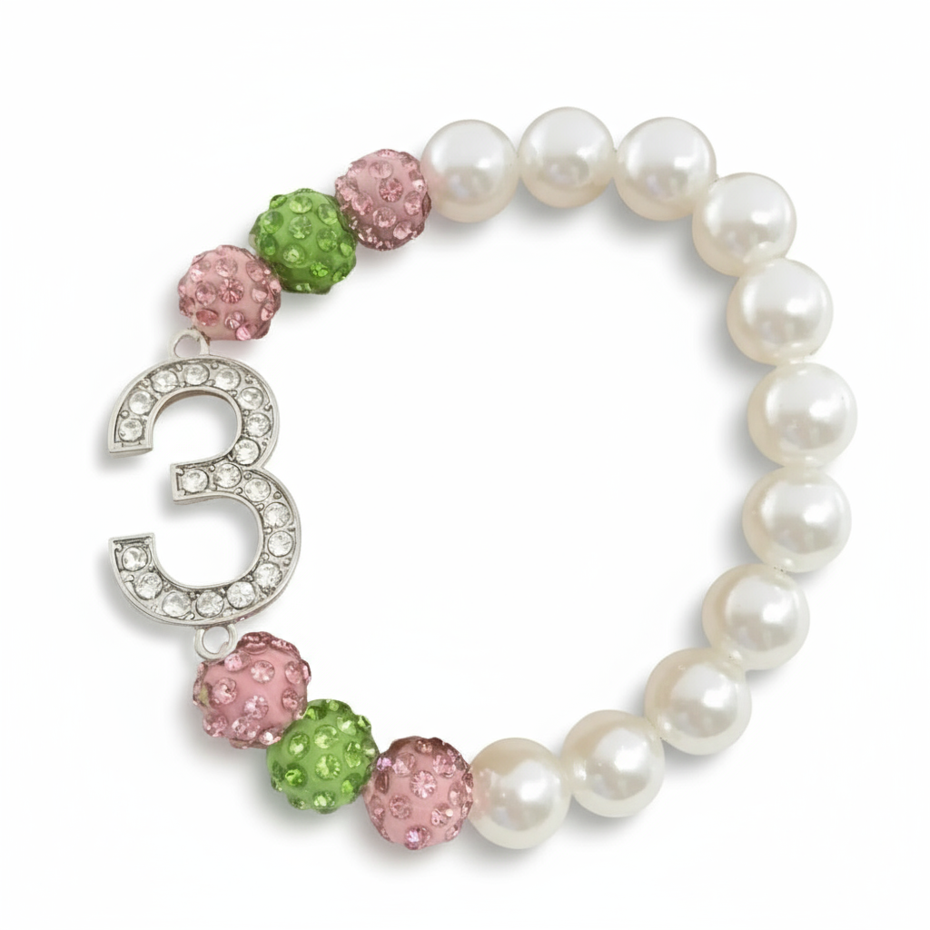 Alpha Kappa Alpha® Pearls & Sparkle Line Number Bracelet