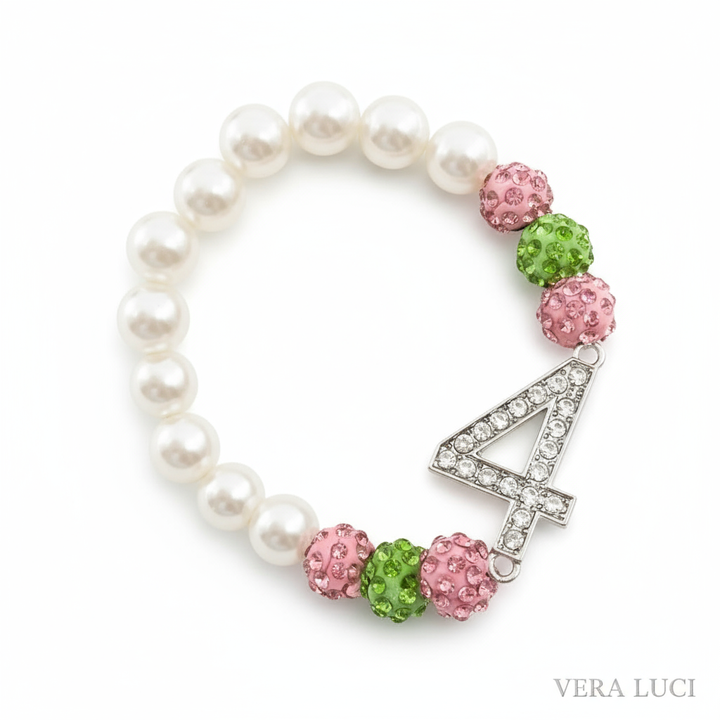 Alpha Kappa Alpha® Pearls & Sparkle Line Number Bracelet