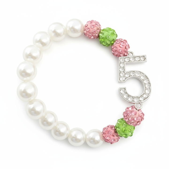 Alpha Kappa Alpha® Pearls & Sparkle Line Number Bracelet