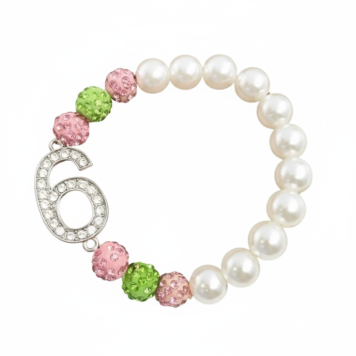 Alpha Kappa Alpha® Pearls & Sparkle Line Number Bracelet