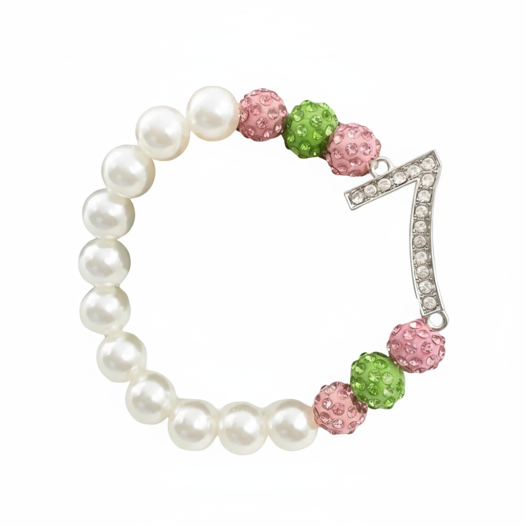Alpha Kappa Alpha® Pearls & Sparkle Line Number Bracelet