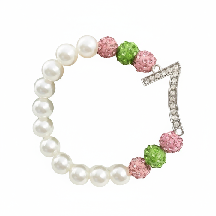 Alpha Kappa Alpha® Pearls & Sparkle Line Number Bracelet