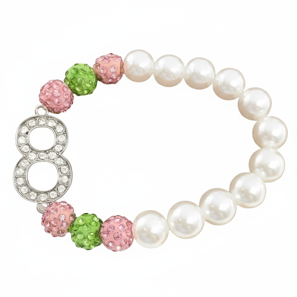 Alpha Kappa Alpha® Pearls & Sparkle Line Number Bracelet