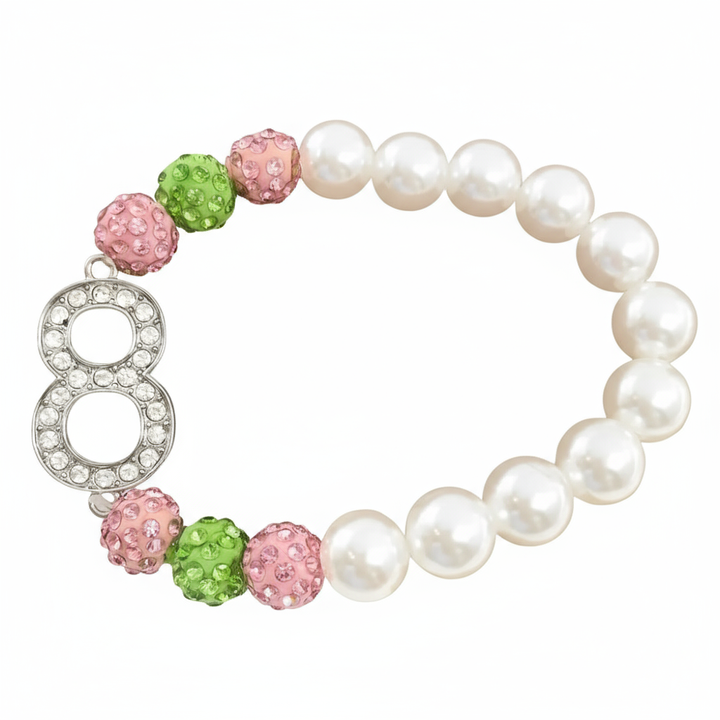 Alpha Kappa Alpha® Pearls & Sparkle Line Number Bracelet